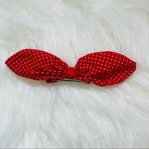 Polka Dotted Red Bow Hair Clip